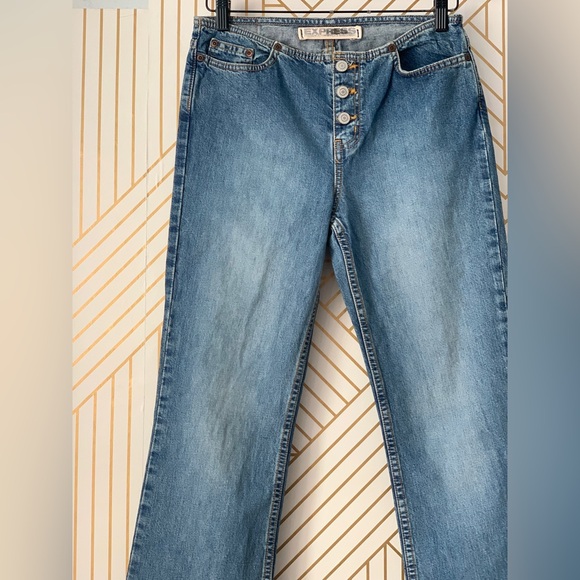 Express Vintage Low Rise exposed Button Fly Hipster Flare Jeans Y2K 2000s 3/4 - Picture 3 of 10